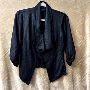 Karen Kane Black Draped Open-Front Jacket / Blazer – XS, Textured Faux Leather